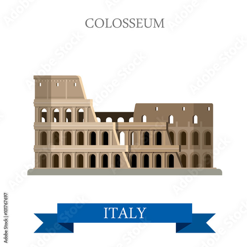 Colosseum Rome Italy Romanian heritage flat vector attraction