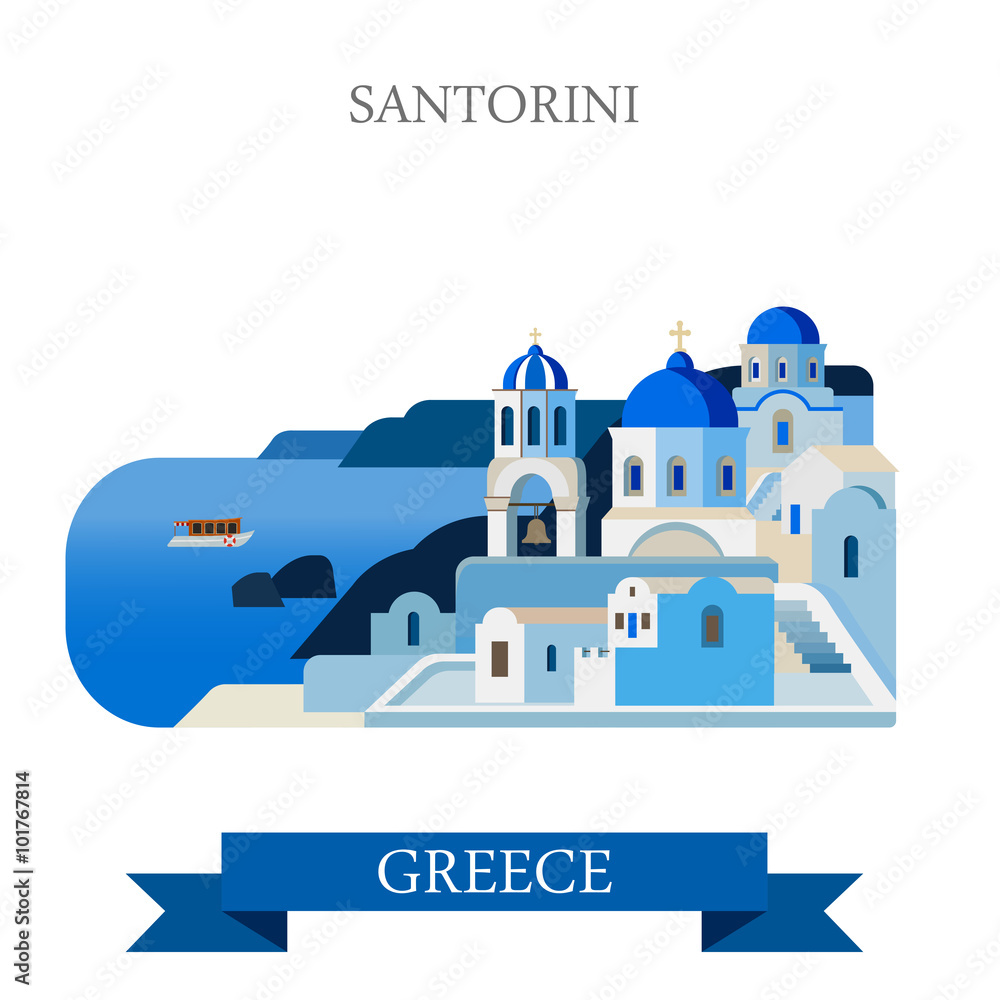 Santorini Aegean Sea Islands Greece flat vector attraction sight