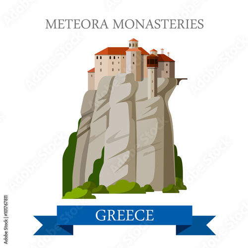 Meteora Monasteries Greek Orthodox Greece flat vector attraction