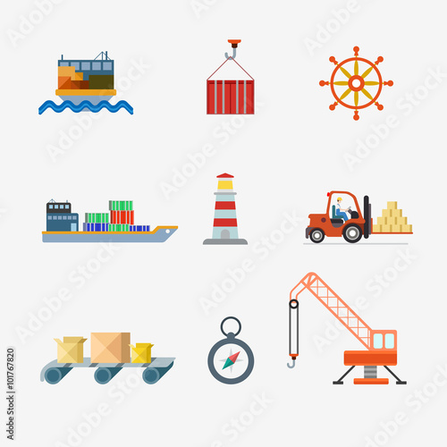 Delivery shipment transport container ship crane vector icon