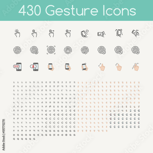 430 gestures icons for touch devices , hands holding smartphone