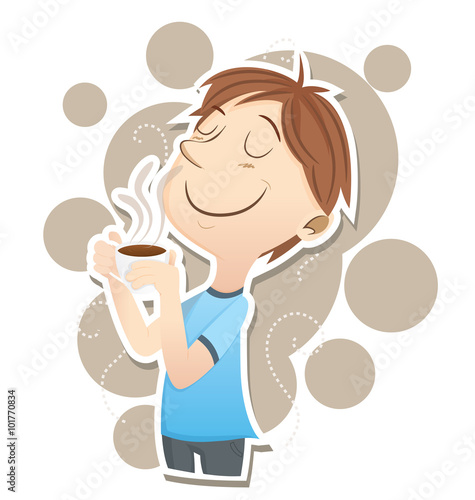 Man inhales the smell of coffee