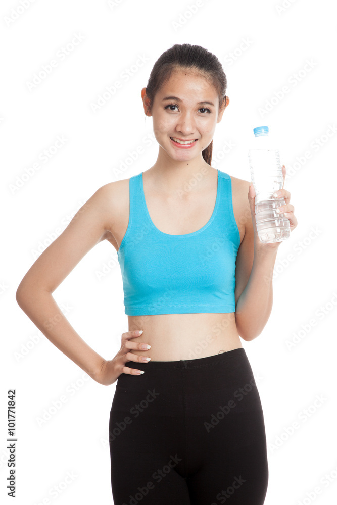 Beautiful Asian healthy girl with bottle of drinking water Beautiful Asian healthy girl with bottle of drinking water