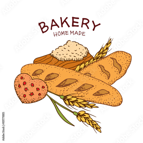 Bread home made Vintage hand drawn sketch style bakery set. vector illustration