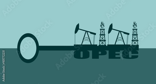 Key with OPEC word and mining equipment icons