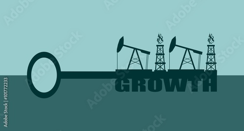 Key with growth word and mining equipment icons