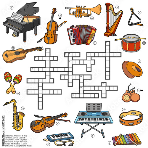 Color crossword about music instruments