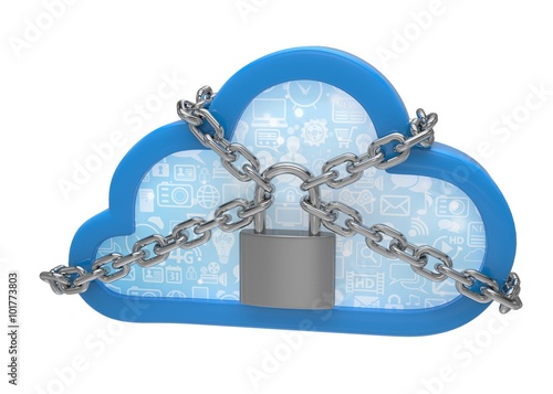 Cloud computing, security concept on white