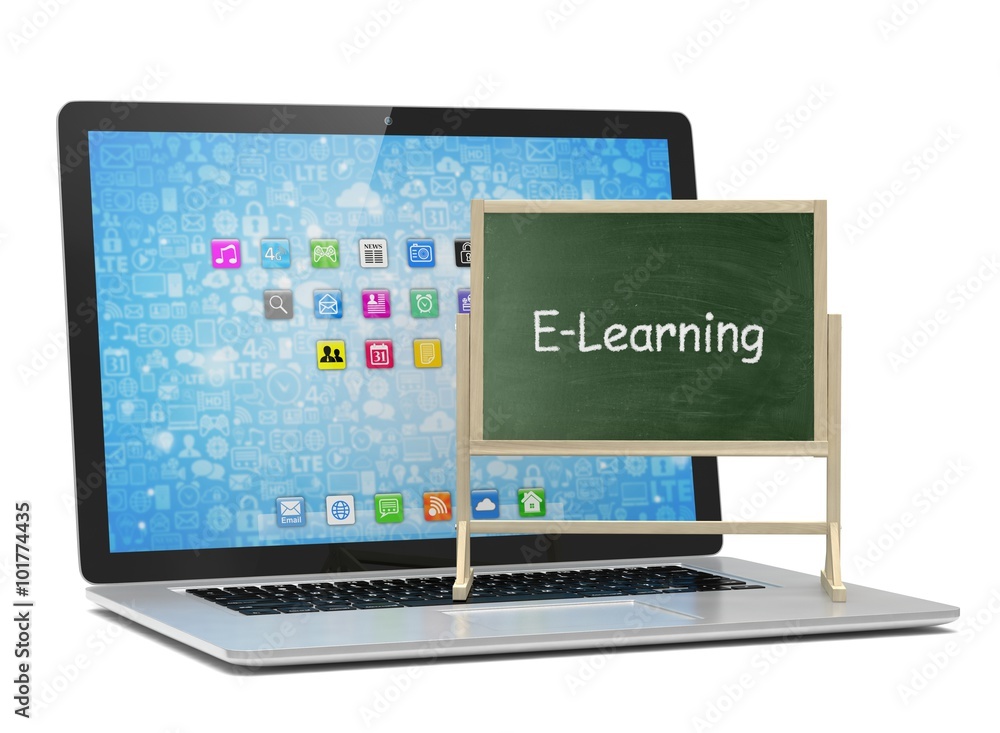 Laptop with chalkboard, e-learning, online education concept Laptop with chalkboard, e-learning, online education concept
