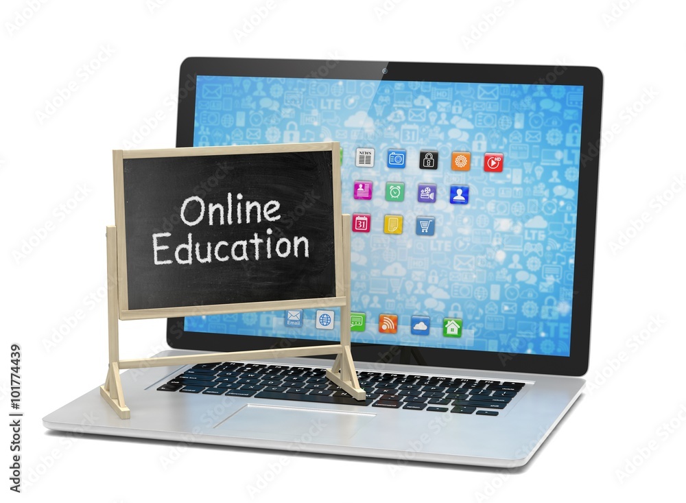 Laptop with chalkboard, online education concept Laptop with chalkboard, online education concept