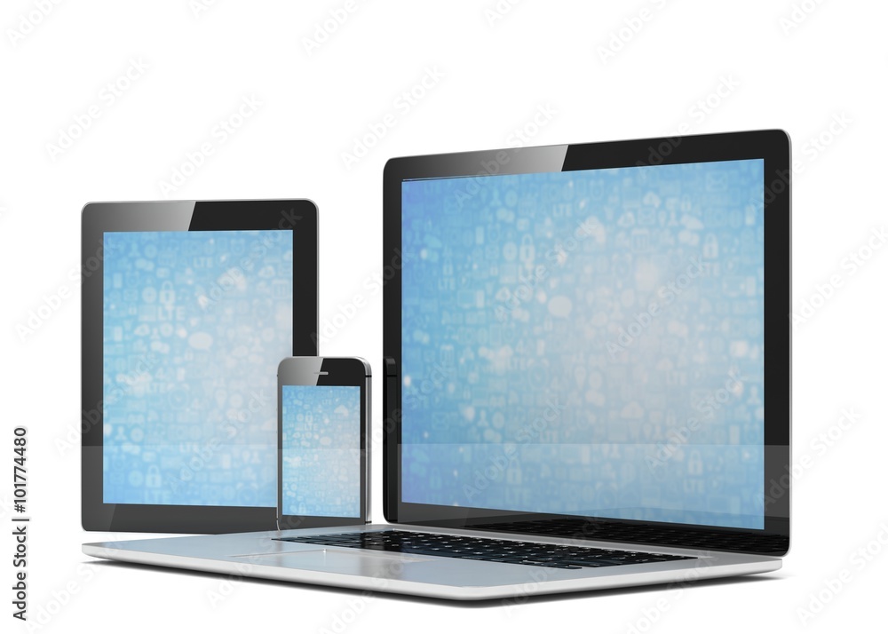 laptop, tablet, phone, on white laptop, tablet, phone, on white