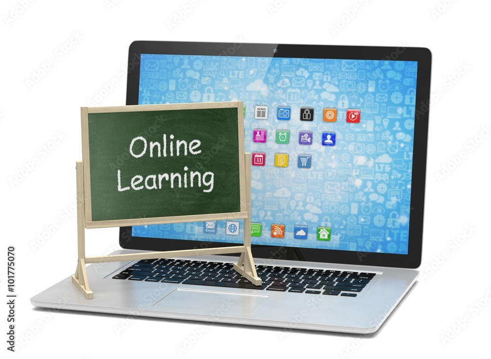 Laptop with chalkboard, online education concept Laptop with chalkboard, online education concept