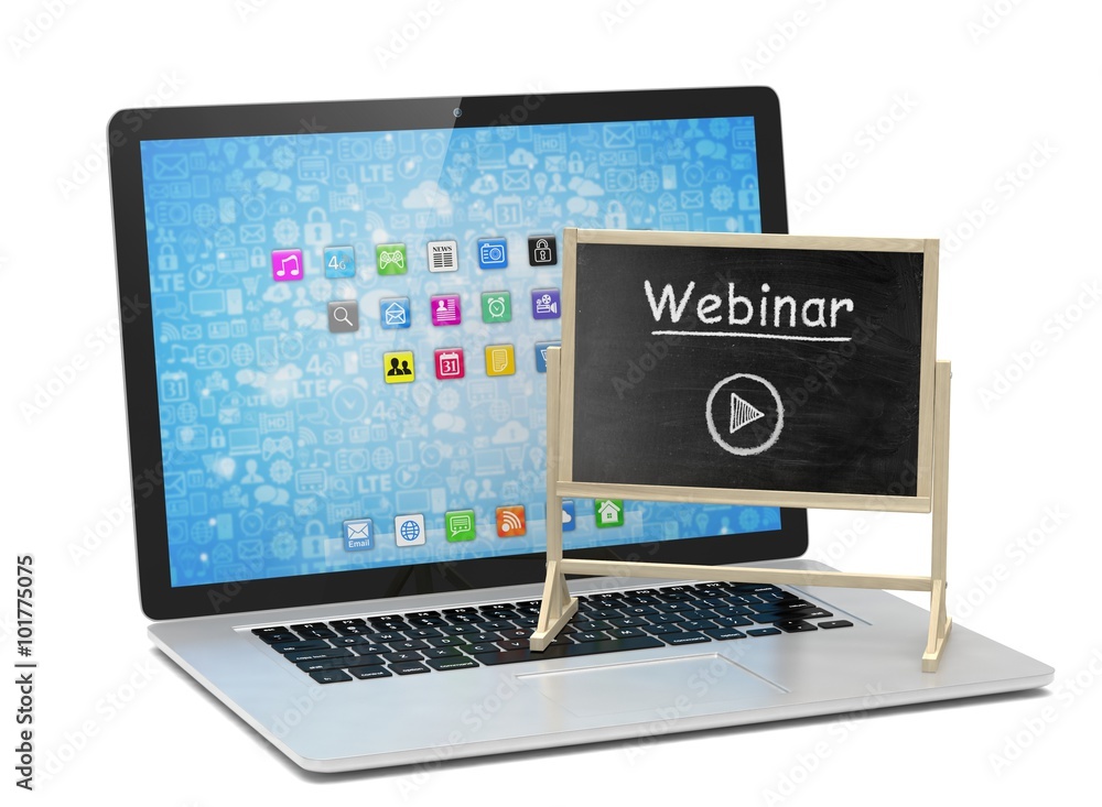 Laptop with chalkboard, webinar, online education concept Laptop with chalkboard, webinar, online education concept