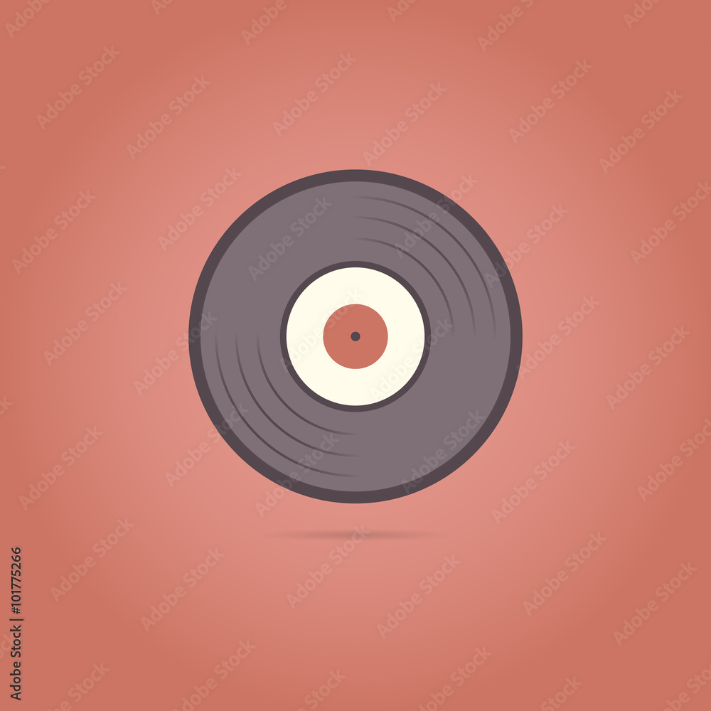 Vinyl record icon on a red background. Vector illustration. Vinyl record icon on a red background. Vector illustration.