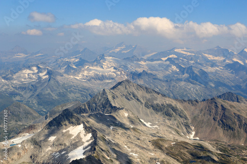 Panorama view with mountain Wildenkogel in Hohe Tauern Alps, Austria