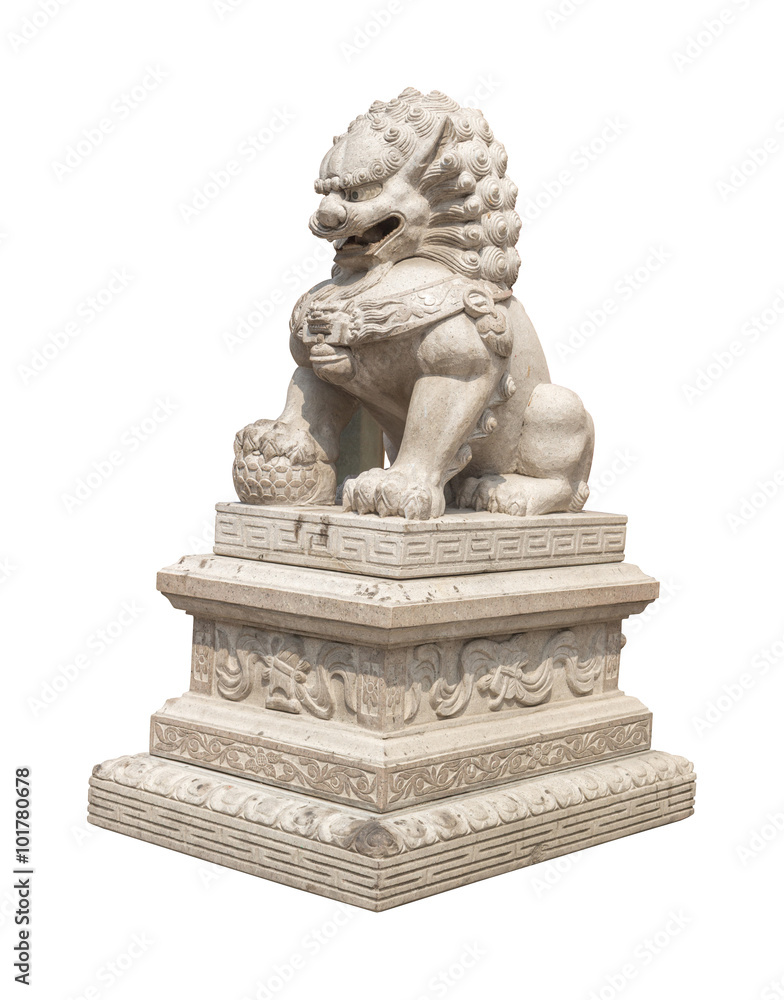 Chinese Imperial Lion Statue, Isolated With Clipping Path Chinese Imperial Lion Statue, Isolated With Clipping Path