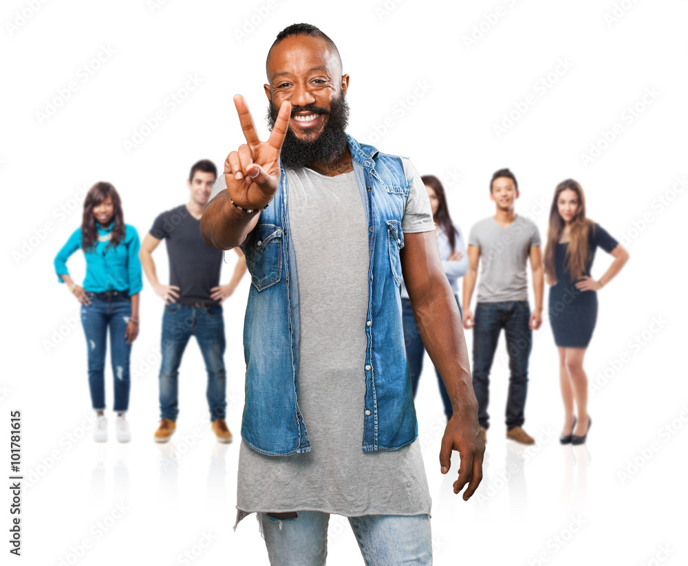 Obraz premium black man doing a victory sign