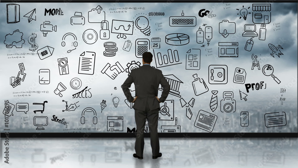 Businessman looking at tech interface Businessman looking at tech interface