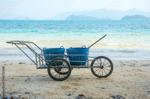 Bin on cart in the beautiful beach at koh wai, trat, thailand.