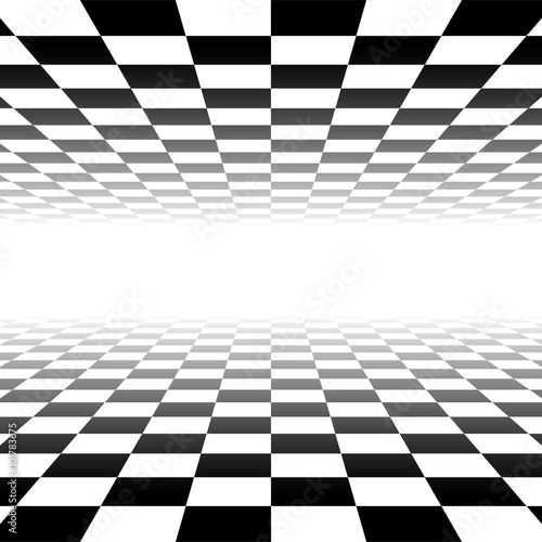 Vanishing checkered surface. 3d surface in perspective. Vector b