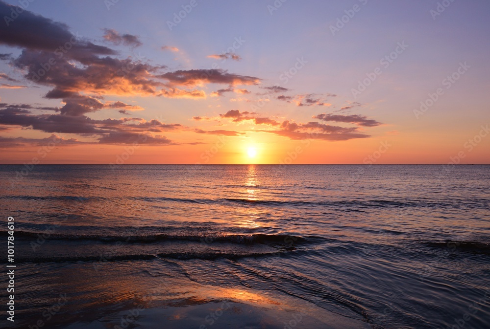 sunset on the beach with beautiful sky. Kota Kinabalu, Sabah, Borneo Island.

