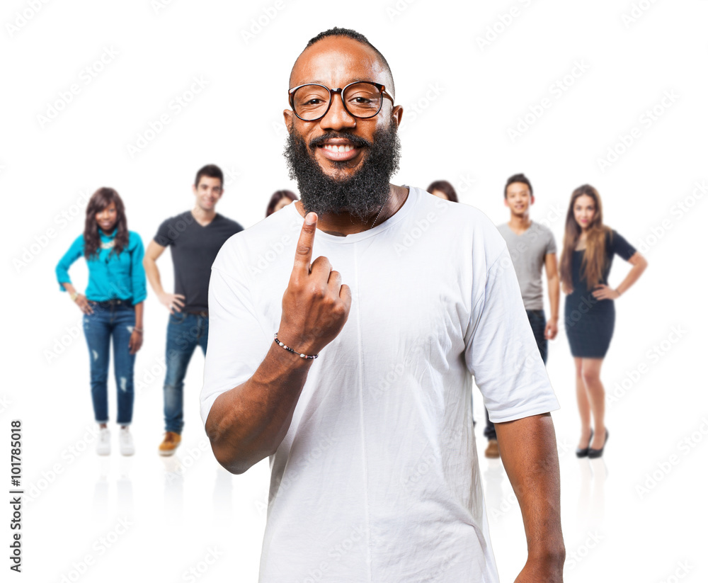 black man doing number one sign black man doing number one sign