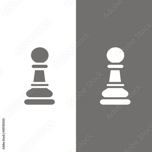 Icono de un peón de ajedrez sobre fondos blanco y negro. Ilustración vectorial