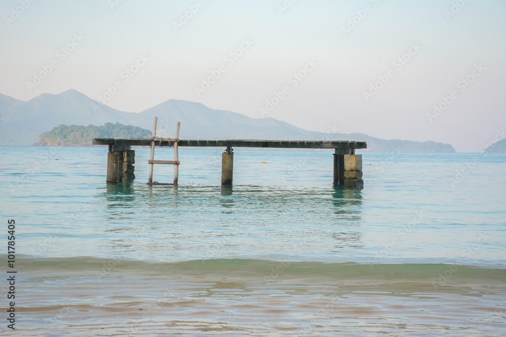 Wooden pier sea platform on koh wai island, Trat, Thailand