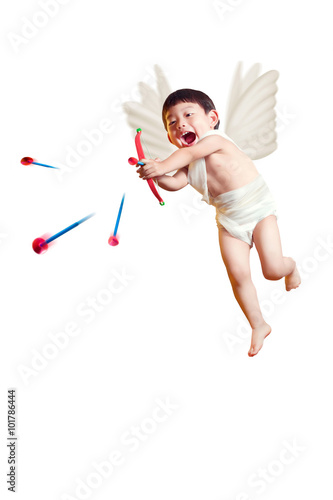 asian boy cupid with a bow and arrows isolated white with 