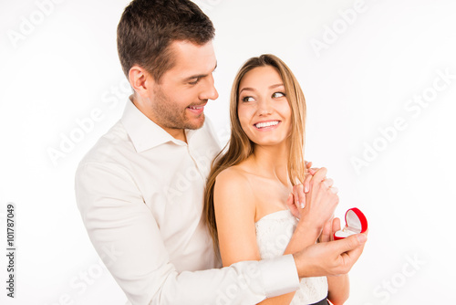 Attractive man makes a proposal to his girlfriend