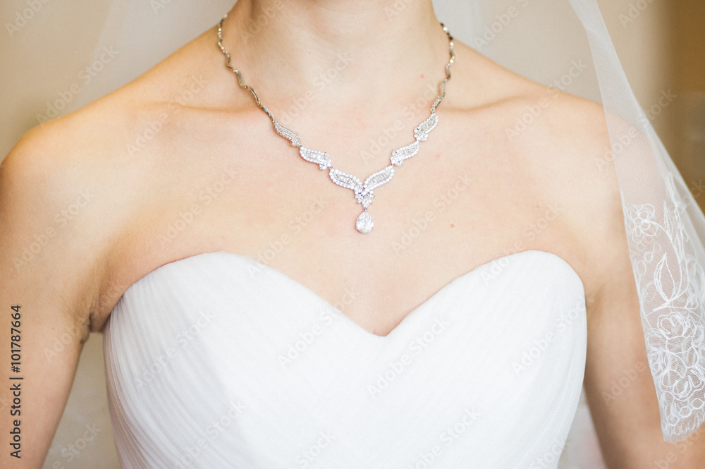 bride's neck line on her wedding day.