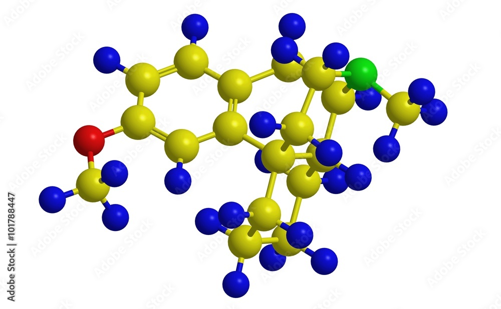Dextromethorphan (DXM) - molecular structure Dextromethorphan (DXM) - molecular structure