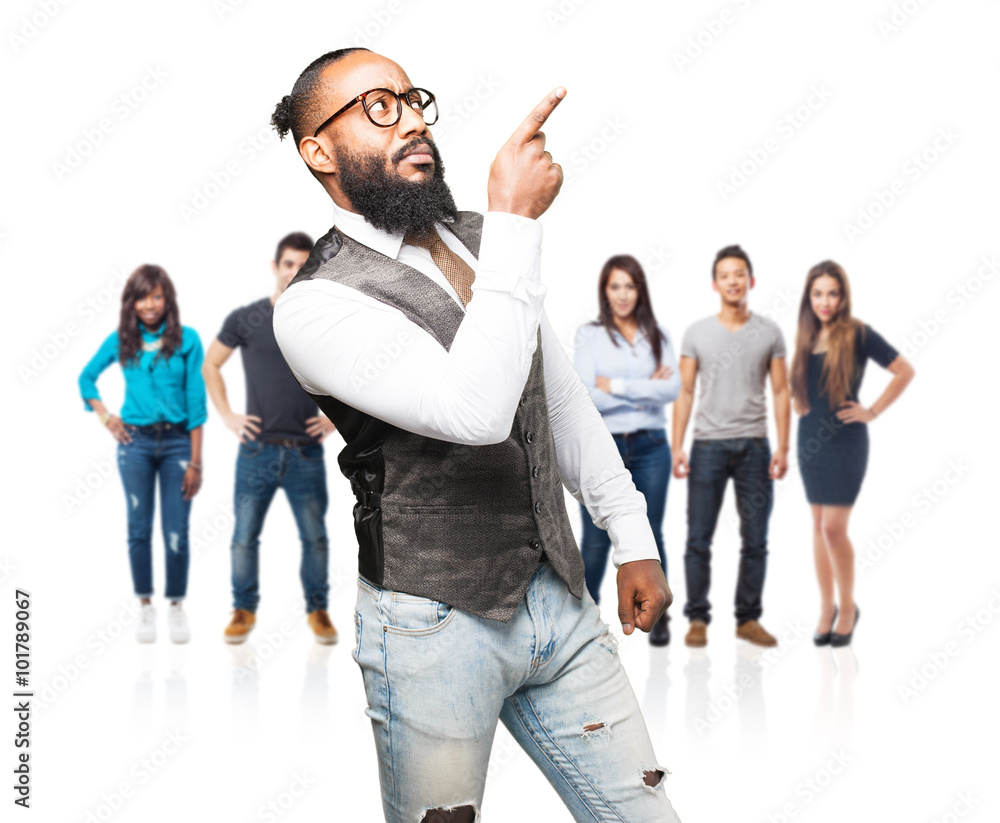Obraz premium business black man pointing with finger