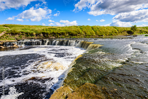 A picturesque waterfall on the river Sablinka  Tosnensky district  Leningrad region  Russia.