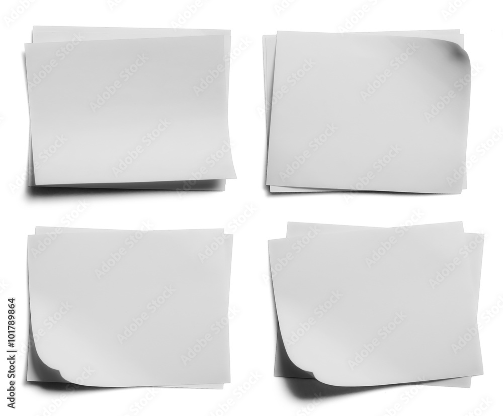 collection of white note papers on white background collection of white note papers on white background