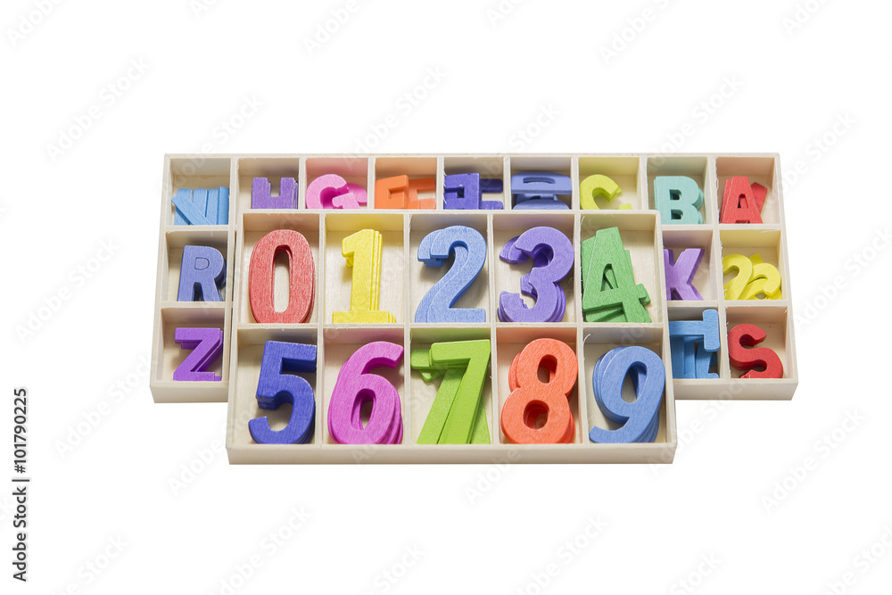 Letters, numbers with beautiful colors made of wood. Letters, numbers with beautiful colors made of wood.
