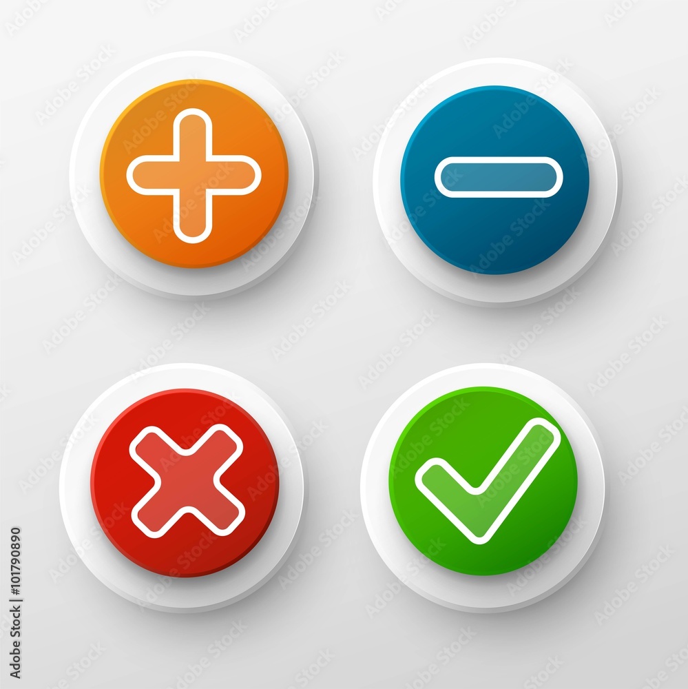 Four satined smooth validation stickers with drop gray shadow on white Four satined smooth validation stickers with drop gray shadow on white