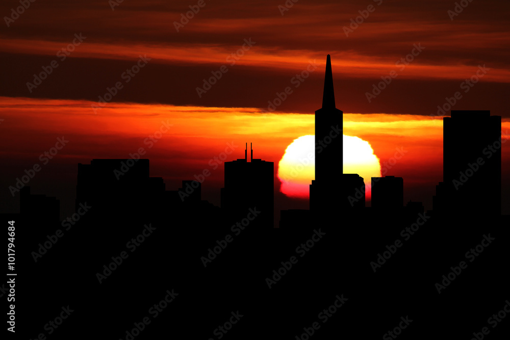 San Francisco skyline at sunset illustration