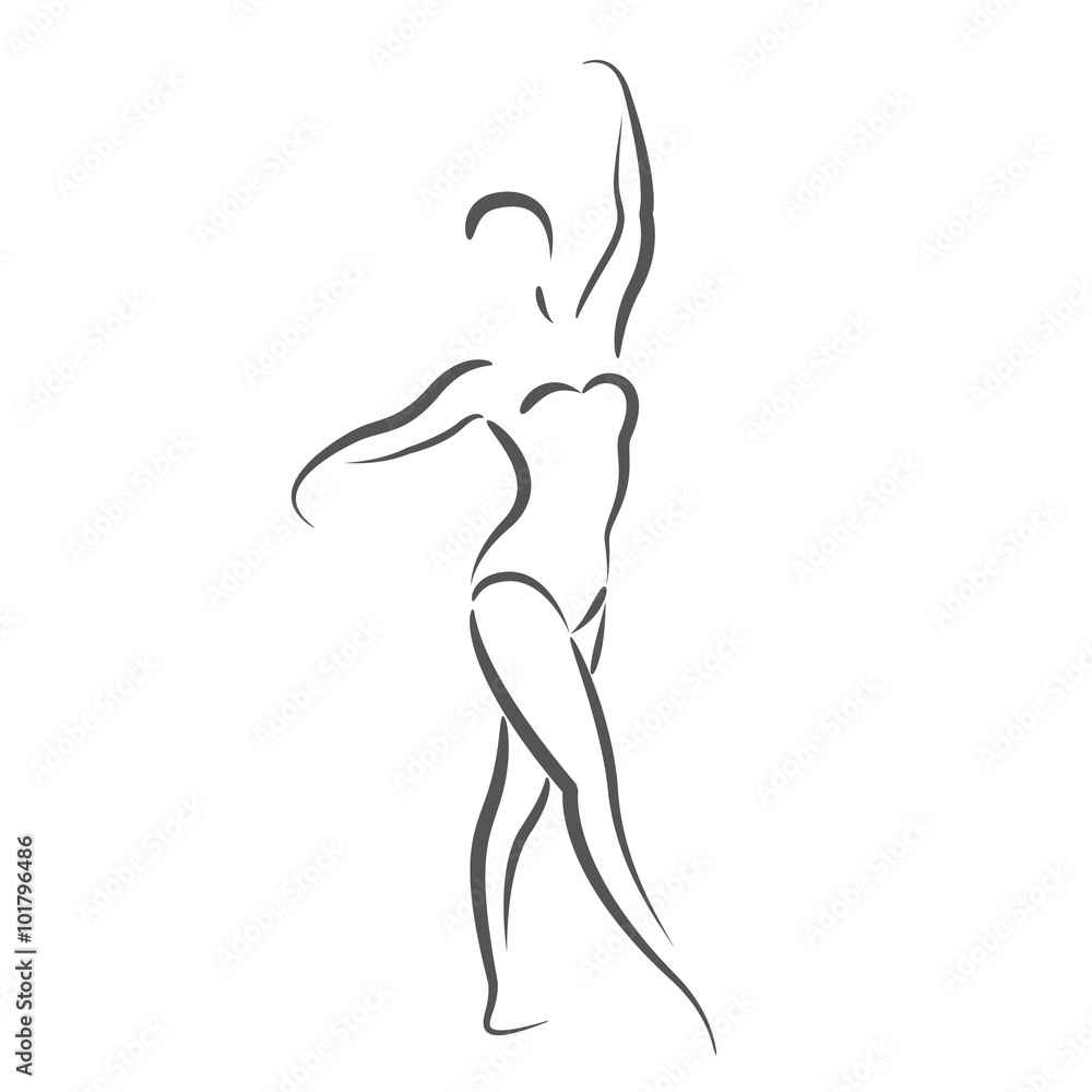 Sketched dancing woman isolated on white