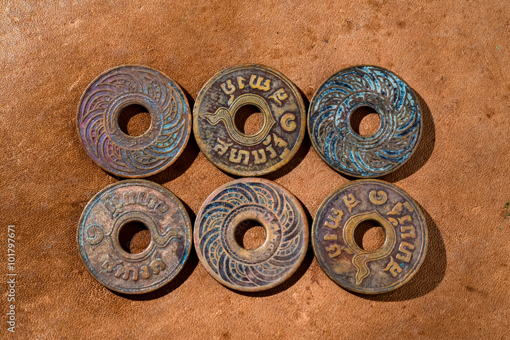 both sides Of Old Ancient Coins Of Thailand Stock Photo | Adobe Stock