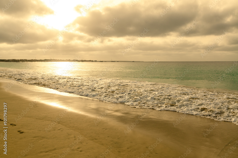 sunrise at the beach in a winter day