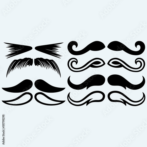 Set mustache. Isolated on blue background. Vector silhouettes