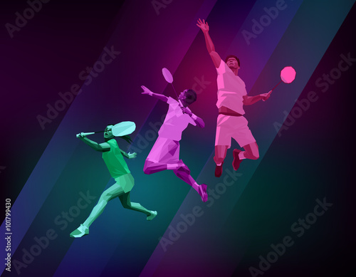 Fototapeta Naklejka Na Ścianę i Meble -  Sports poster with badminton players