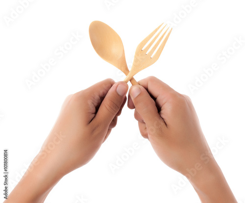 collection of Man holding a wooden spoon, isolated on white © showcake