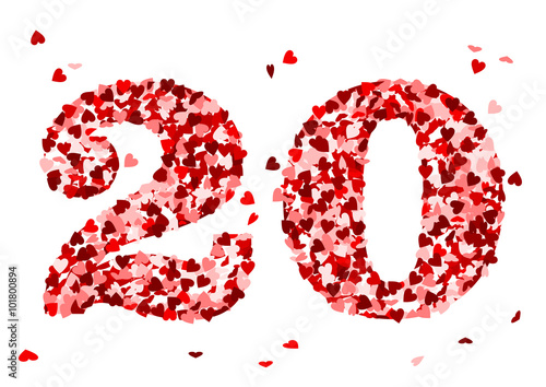 Die Zahl 20 aus roten Herzen