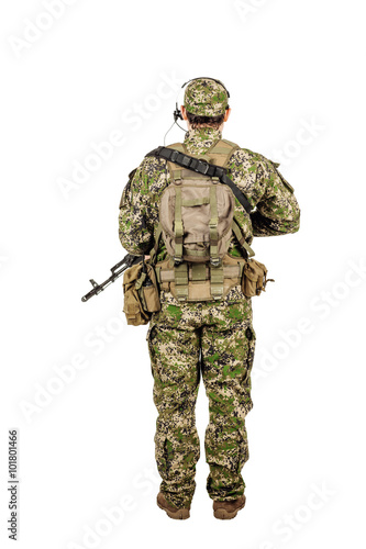 military, profession, people and war concept - male soldier in c