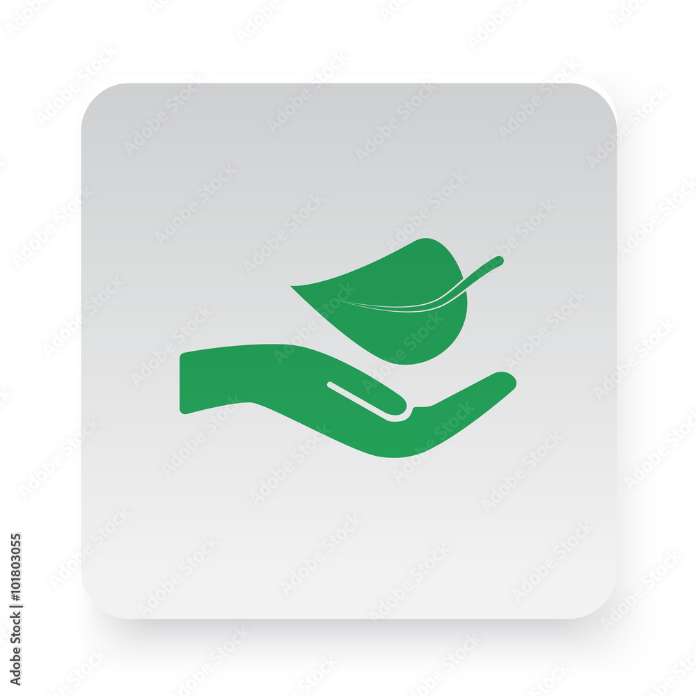 Green Leaf In Hand icon in circle on white app button Green Leaf In Hand icon in circle on white app button