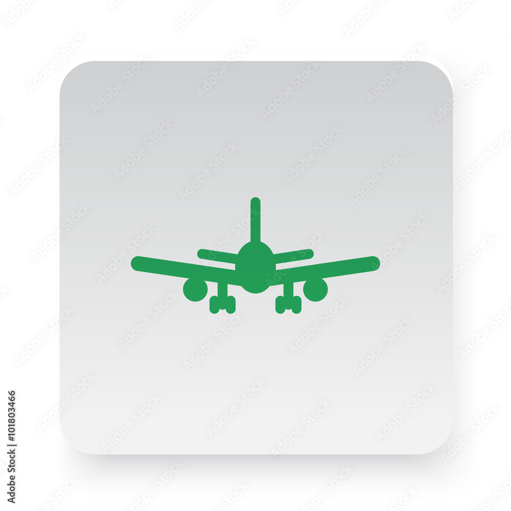 Green Airplane icon in circle on white app button Green Airplane icon in circle on white app button