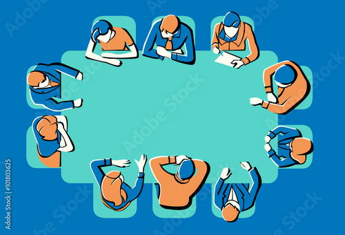 Colorful meeting table with business people working on office
