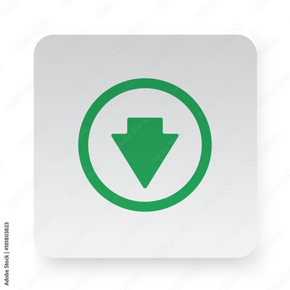Green Arrow Down icon in circle on white app button Green Arrow Down icon in circle on white app button